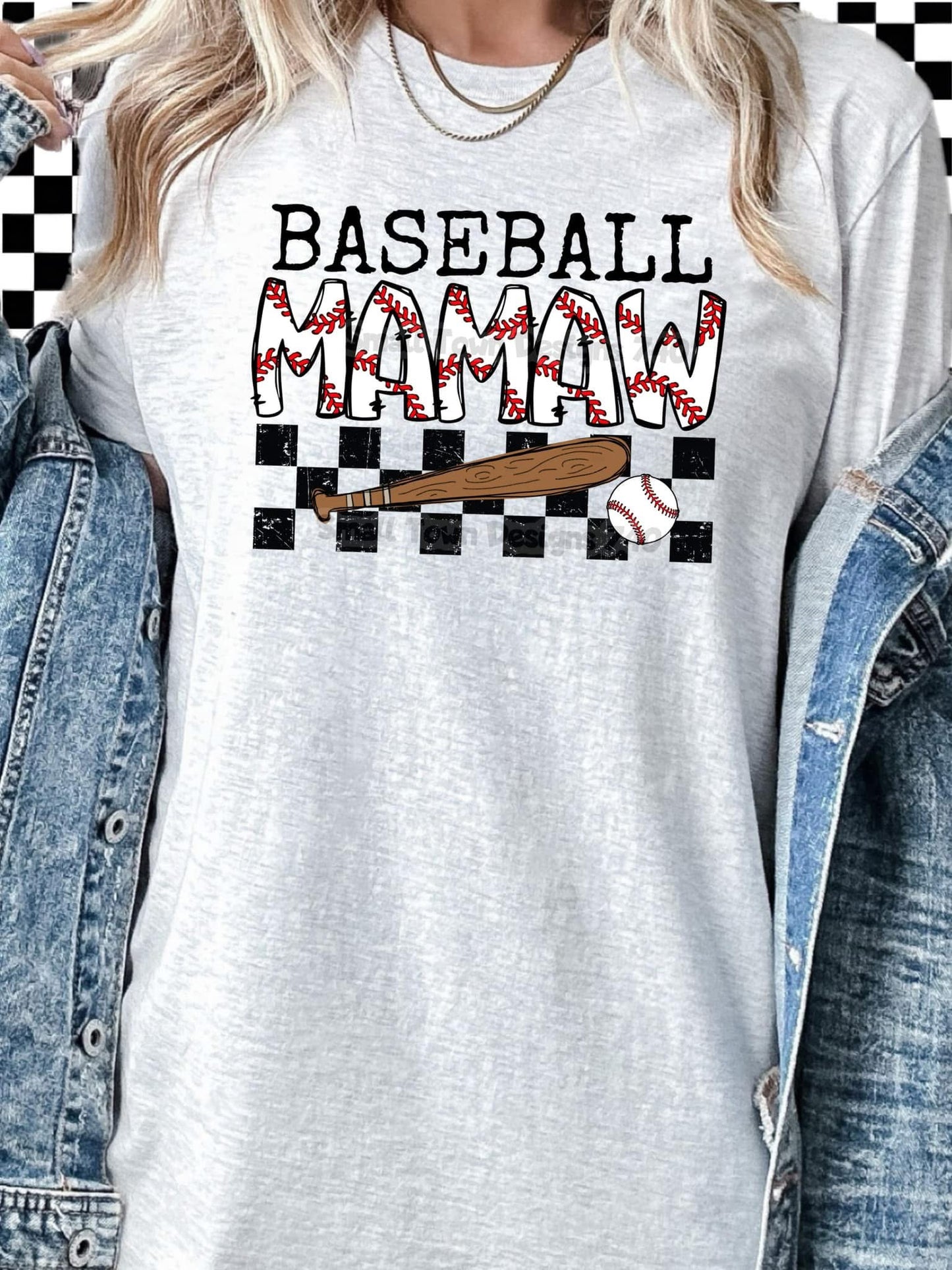 Baseball Mamaw checkered