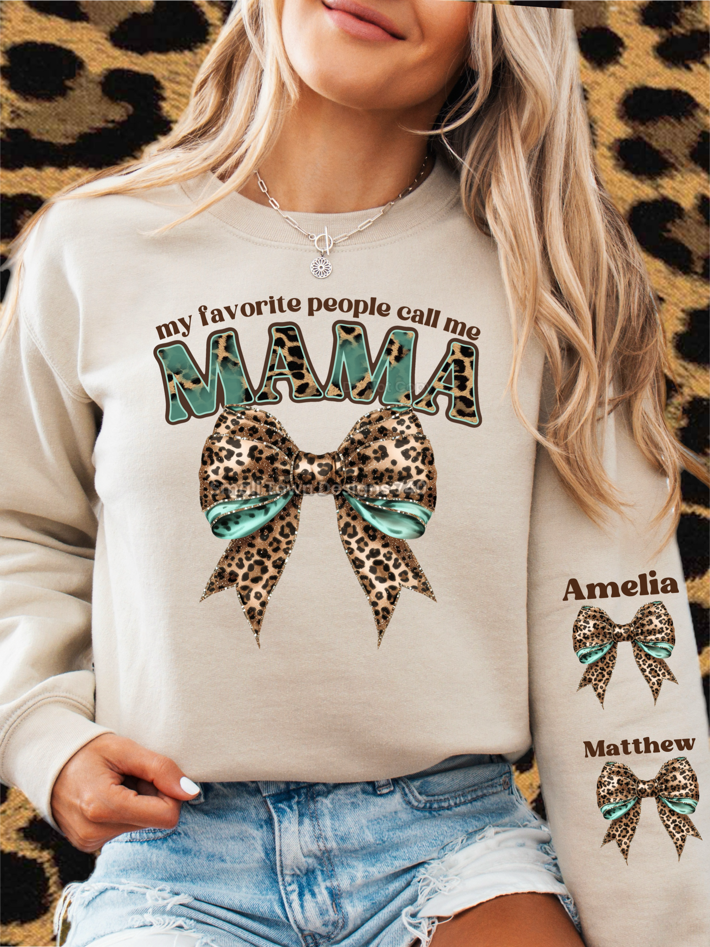 My favorite people call me mama mom nana leopard bow customized