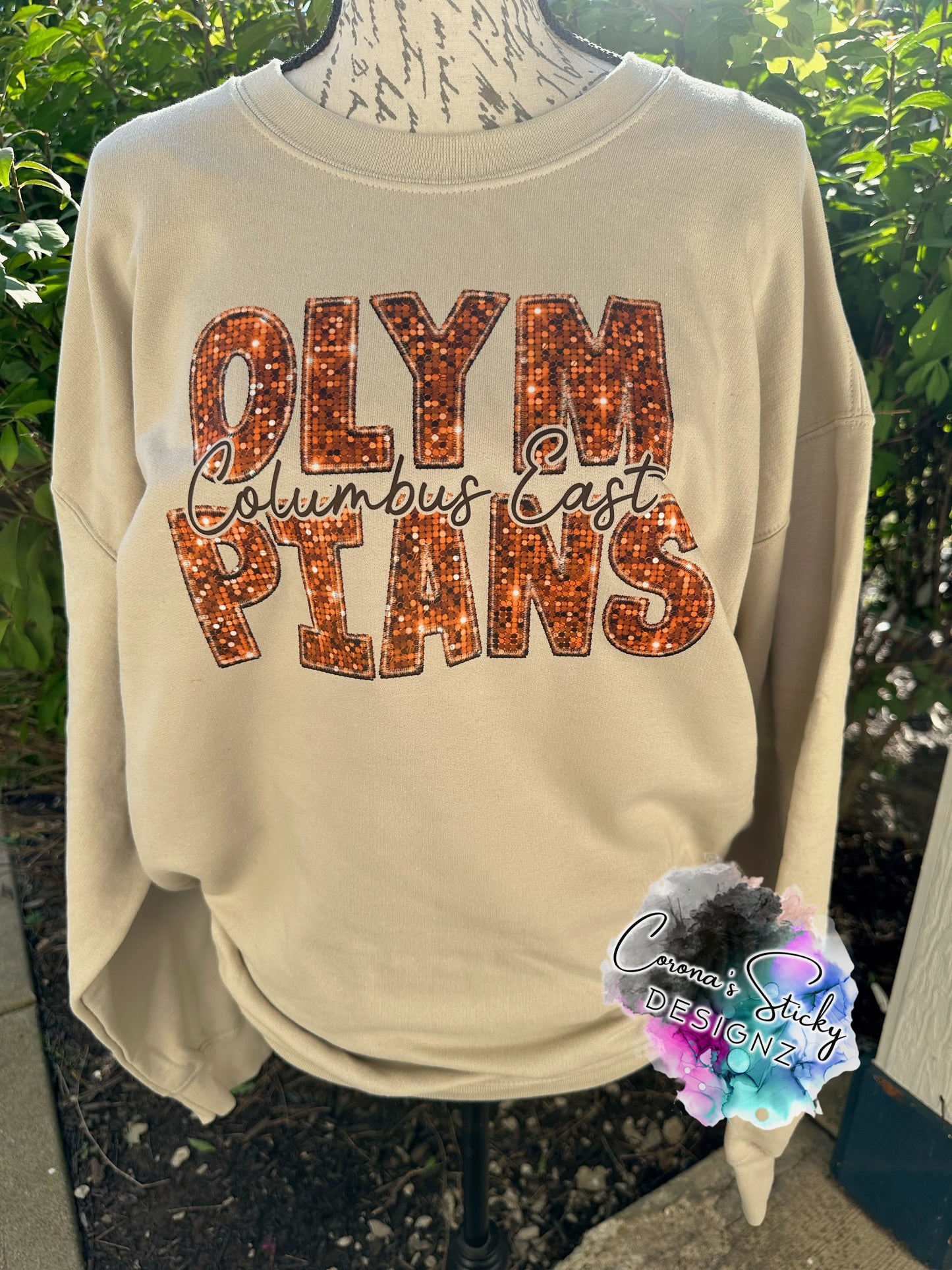 Columbus East Olympians faux sequins customized sweatshirt hoodie t-shirt raglan