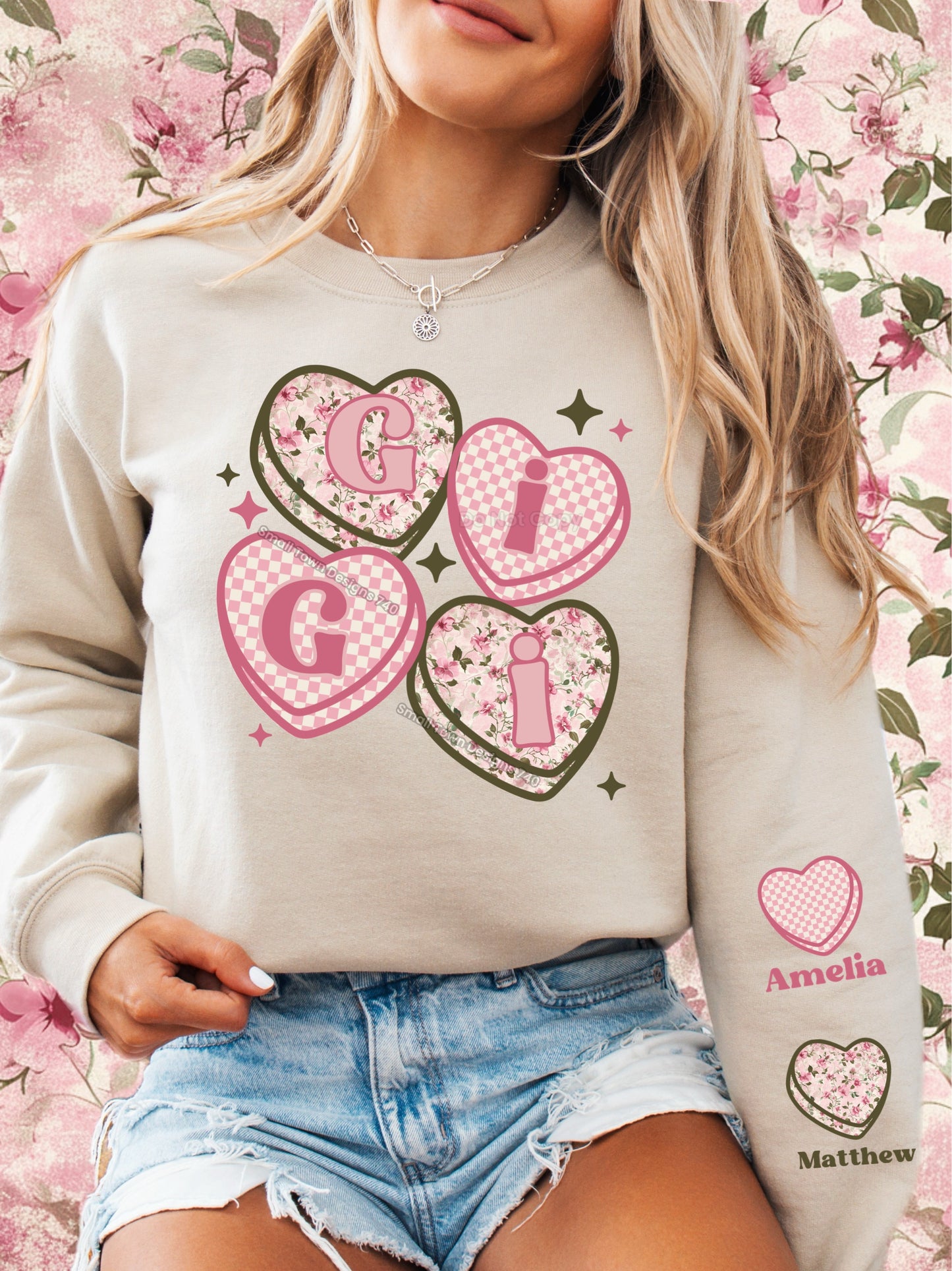 Customized hearts and sleeve pink floral