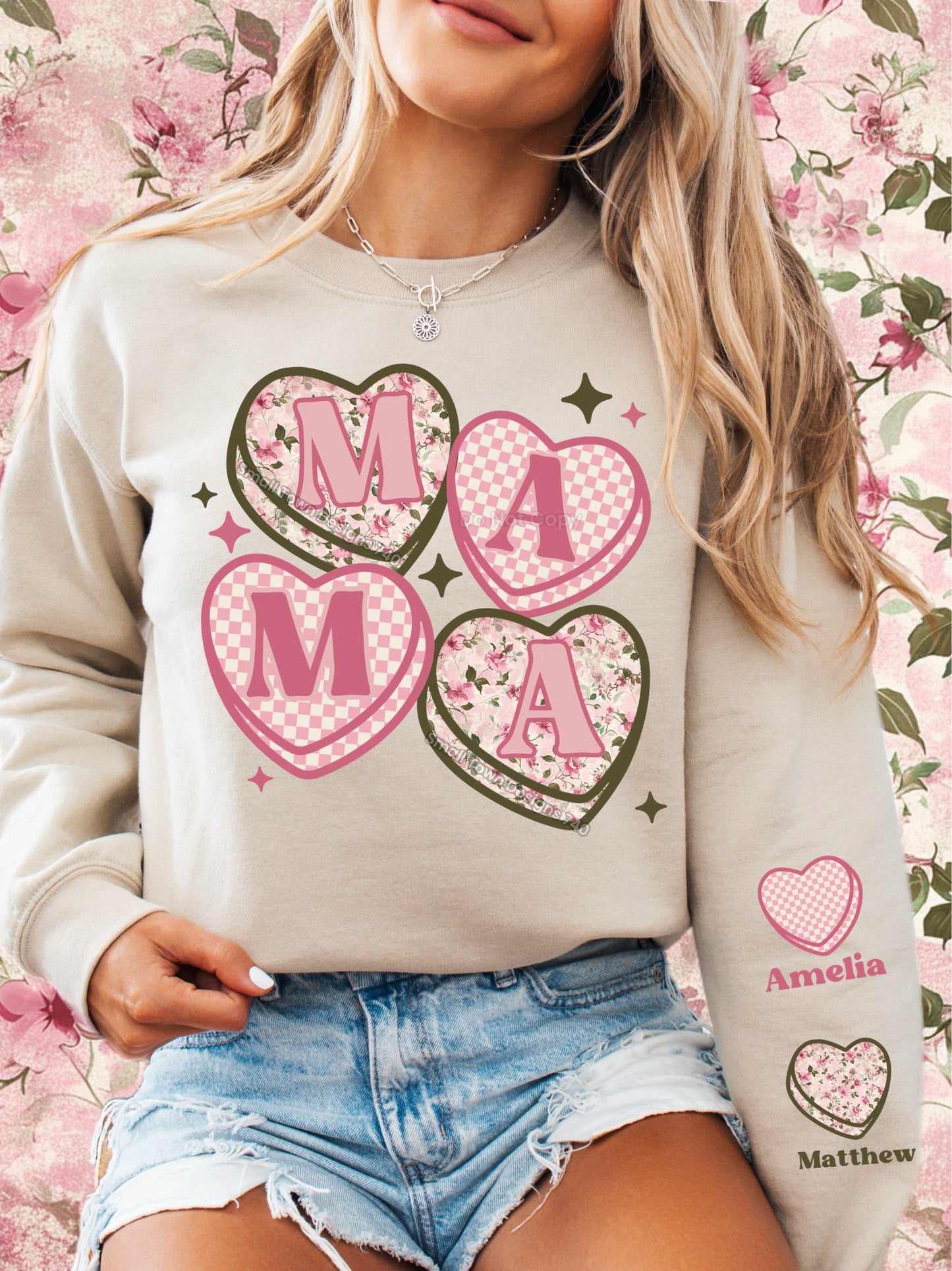 Customized hearts and sleeve pink floral