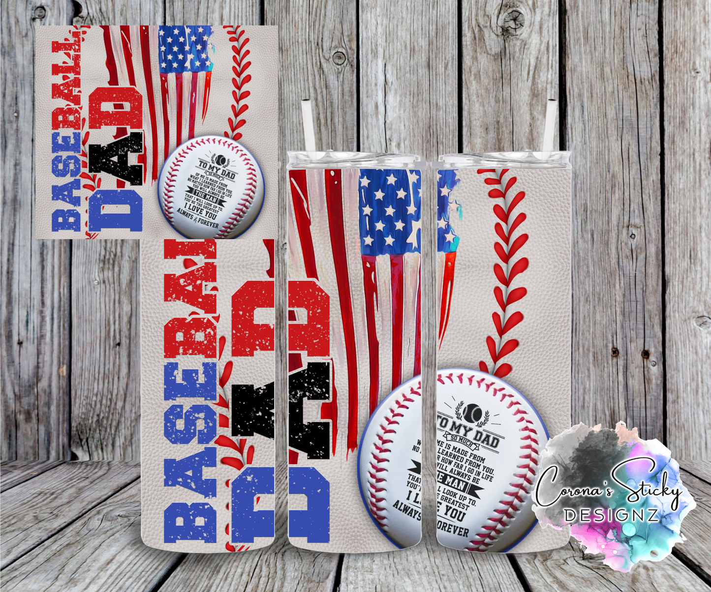 Baseball Dad American flag to my dad gift customized tumbler