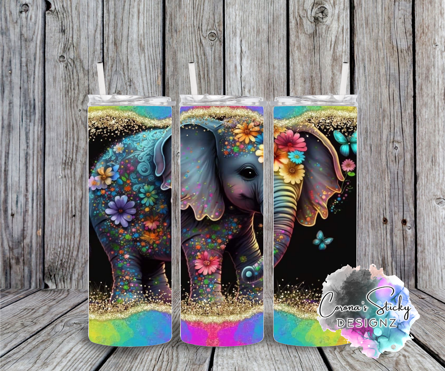 Colorful floral elephant customized tumbler