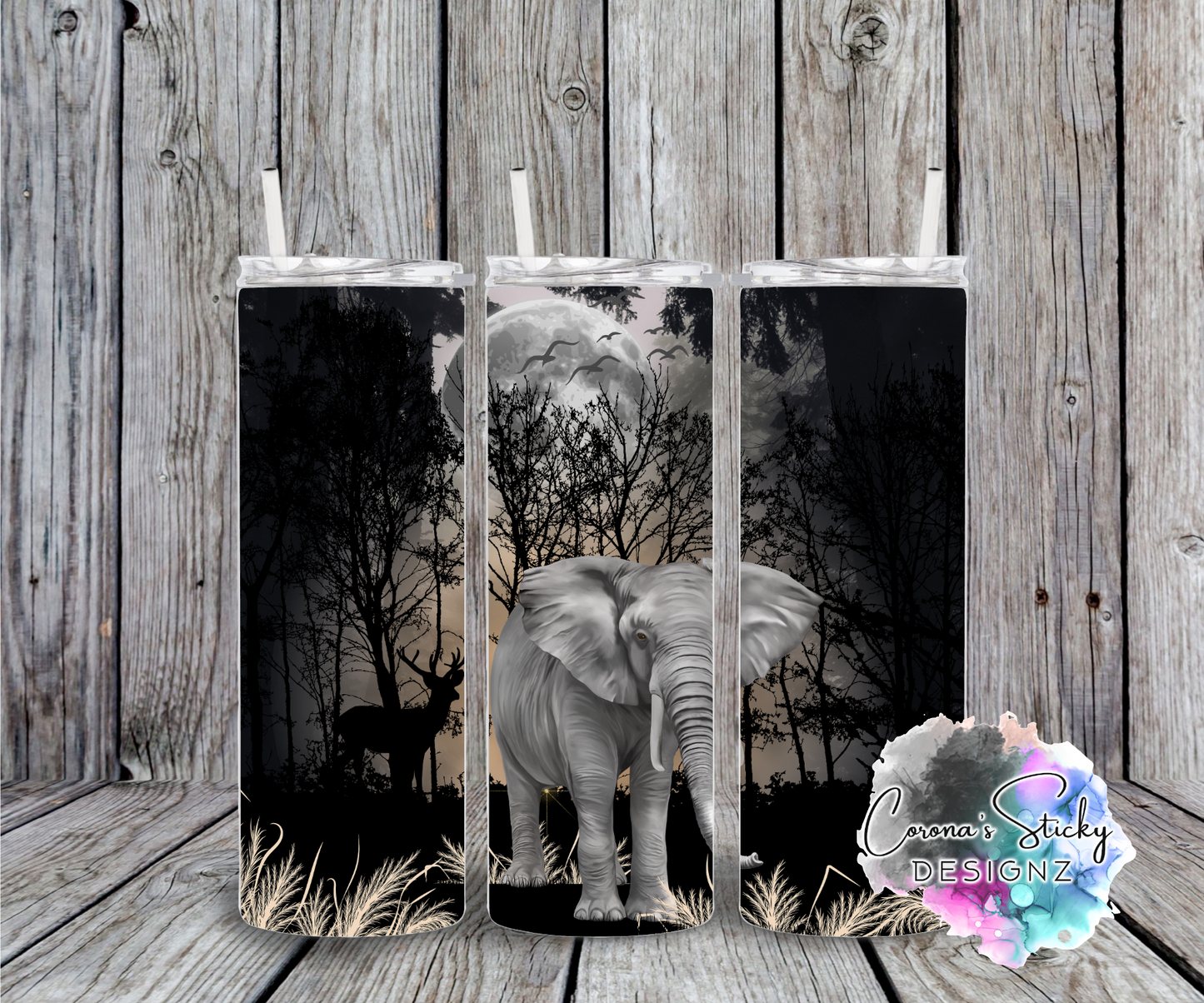 Midnight serenity moonlit elephant customized tumbler