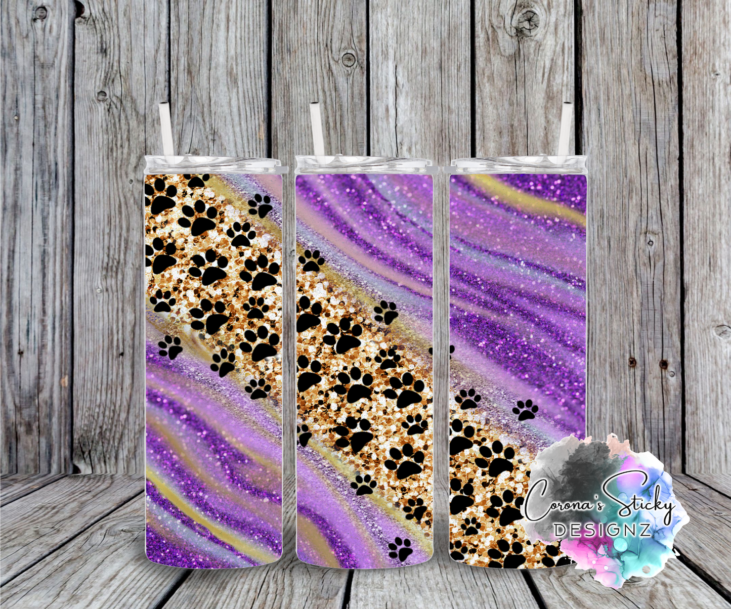 Purple galaxy paw print customized tumbler