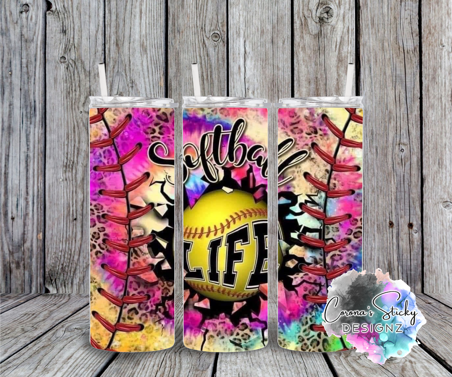 Softball life leopard customized tumbler