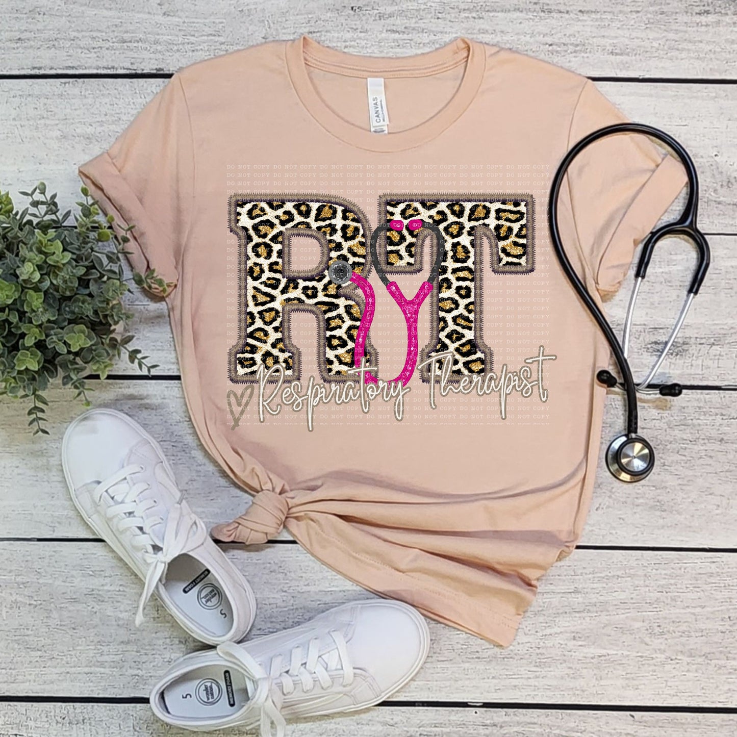 Faux embroidery RN LPN PT PTA OT RT PA NP MD leopard