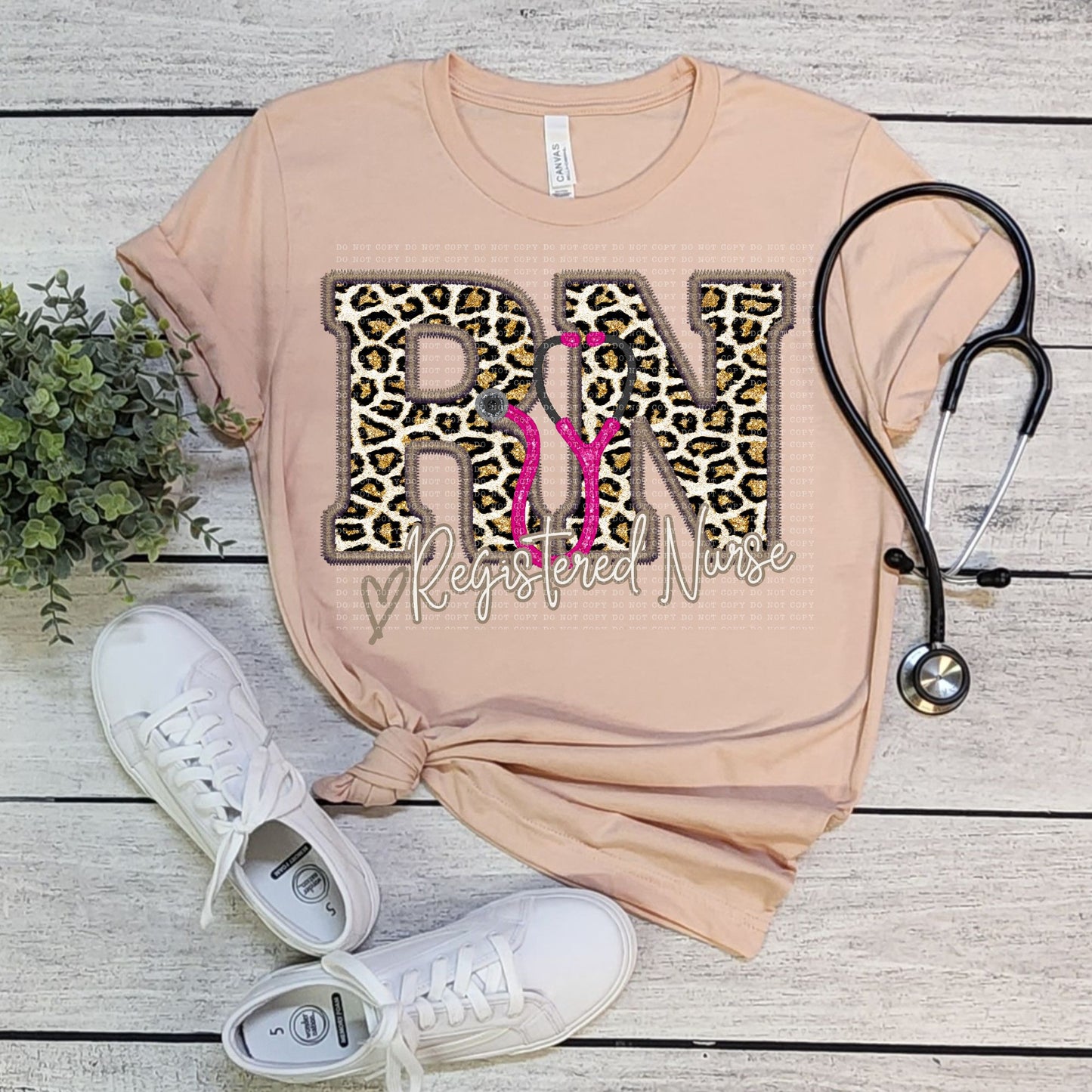 Faux embroidery RN LPN PT PTA OT RT PA NP MD leopard