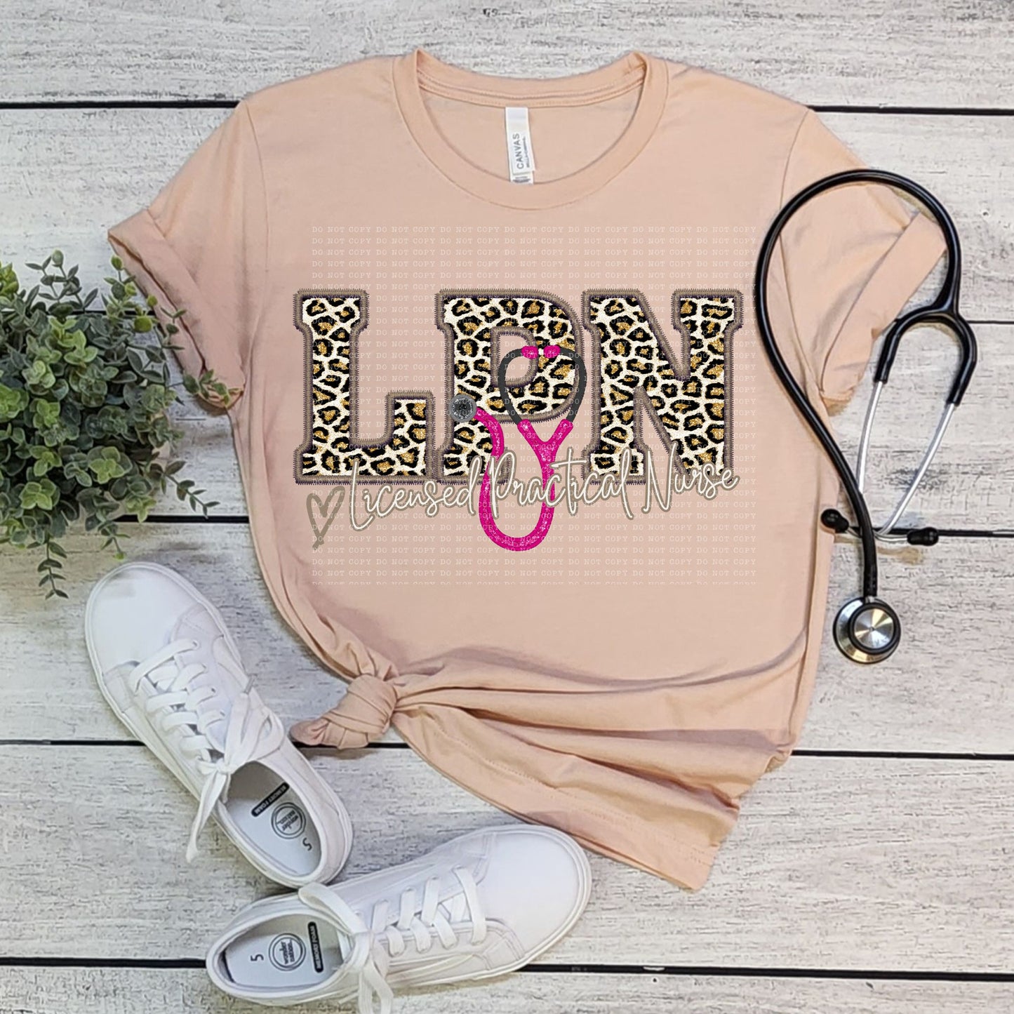 Faux embroidery RN LPN PT PTA OT RT PA NP MD leopard