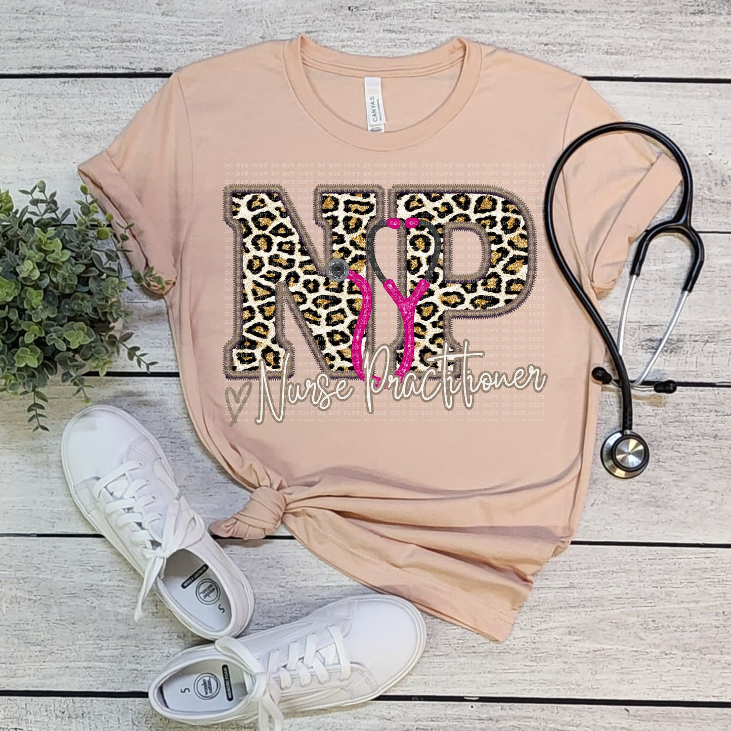 Faux embroidery RN LPN PT PTA OT RT PA NP MD leopard