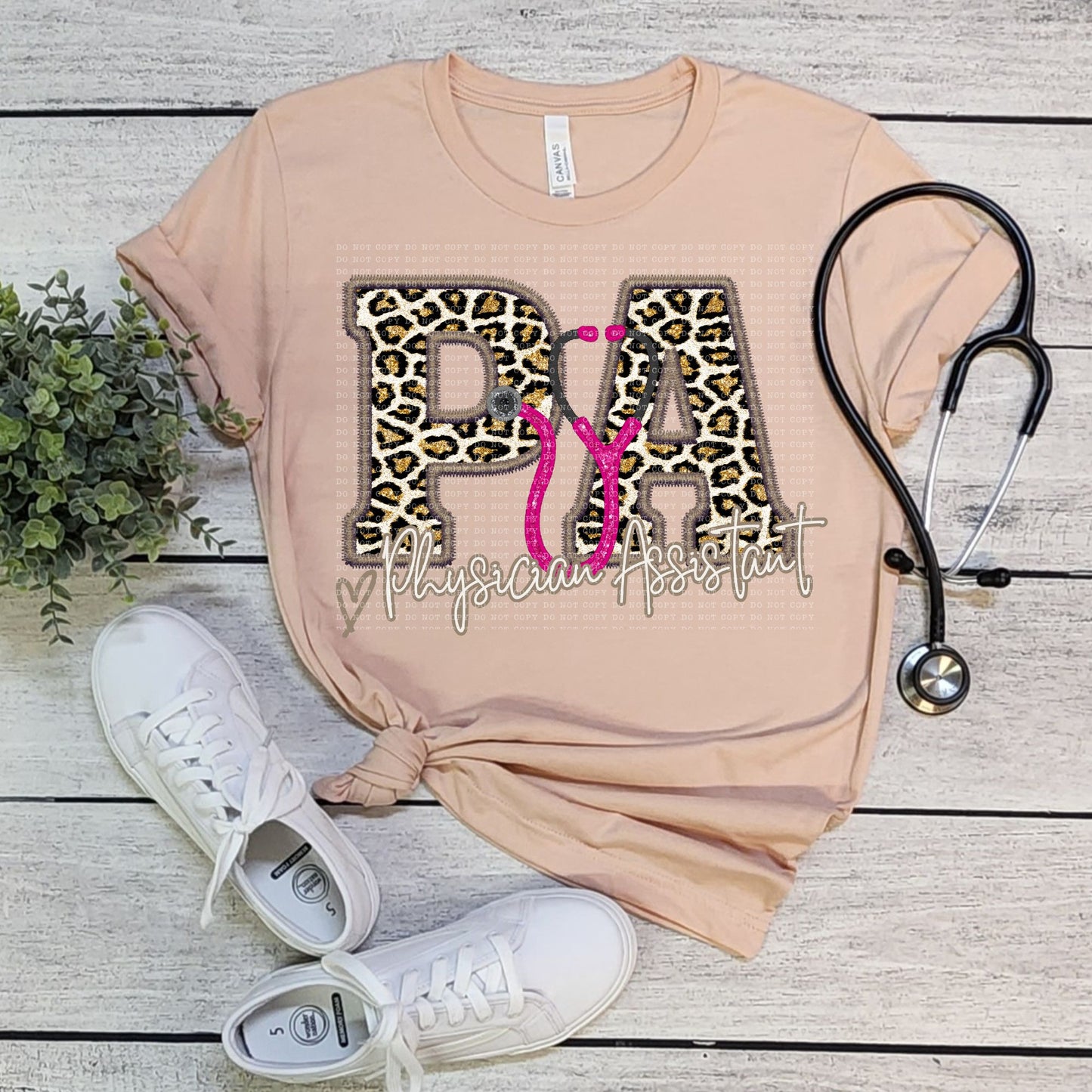 Faux embroidery RN LPN PT PTA OT RT PA NP MD leopard