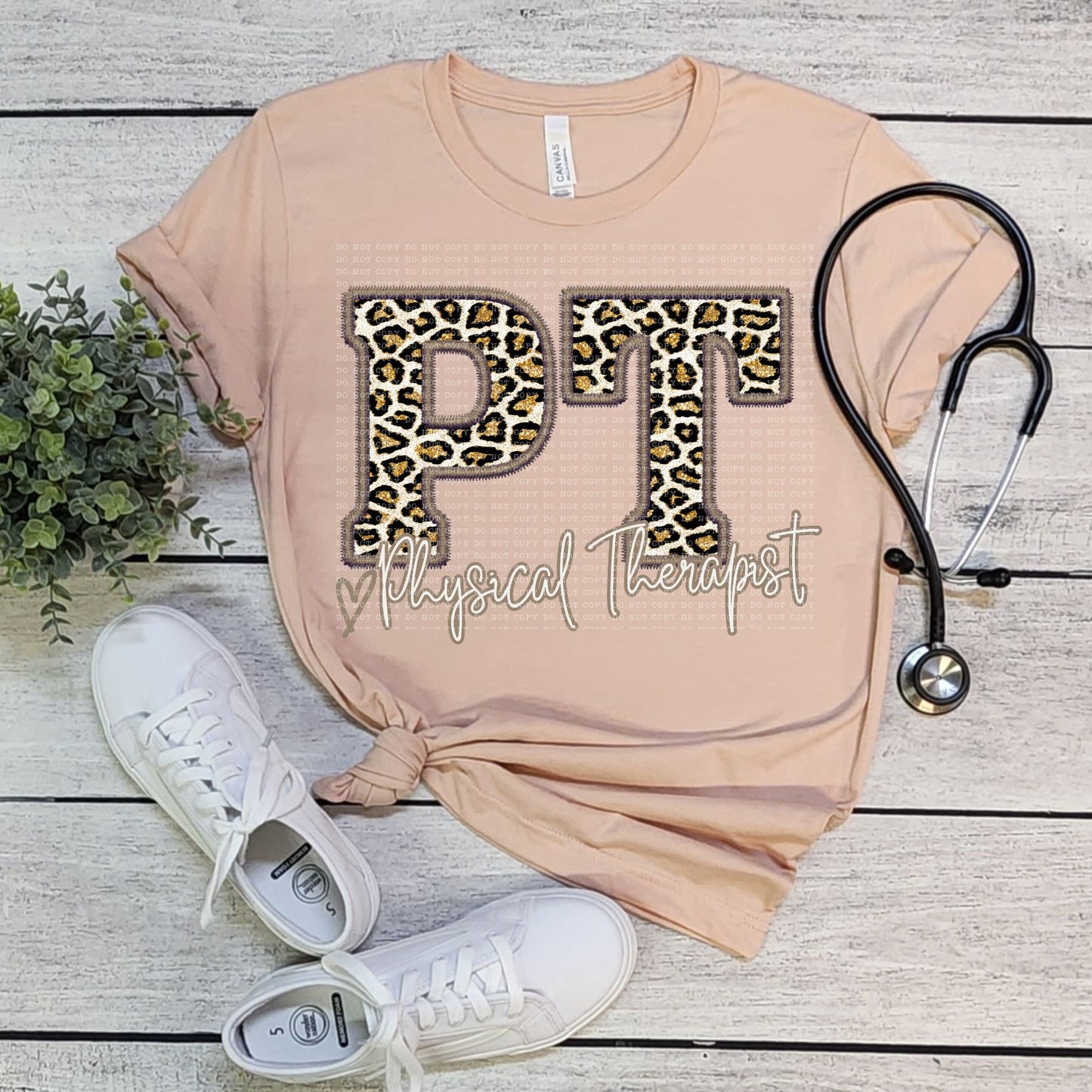 Faux embroidery RN LPN PT PTA OT RT PA NP MD leopard