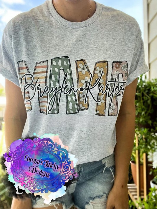 Doodle Retro Floral Customized pick your title Mama Mom Mimi Nana Auntie