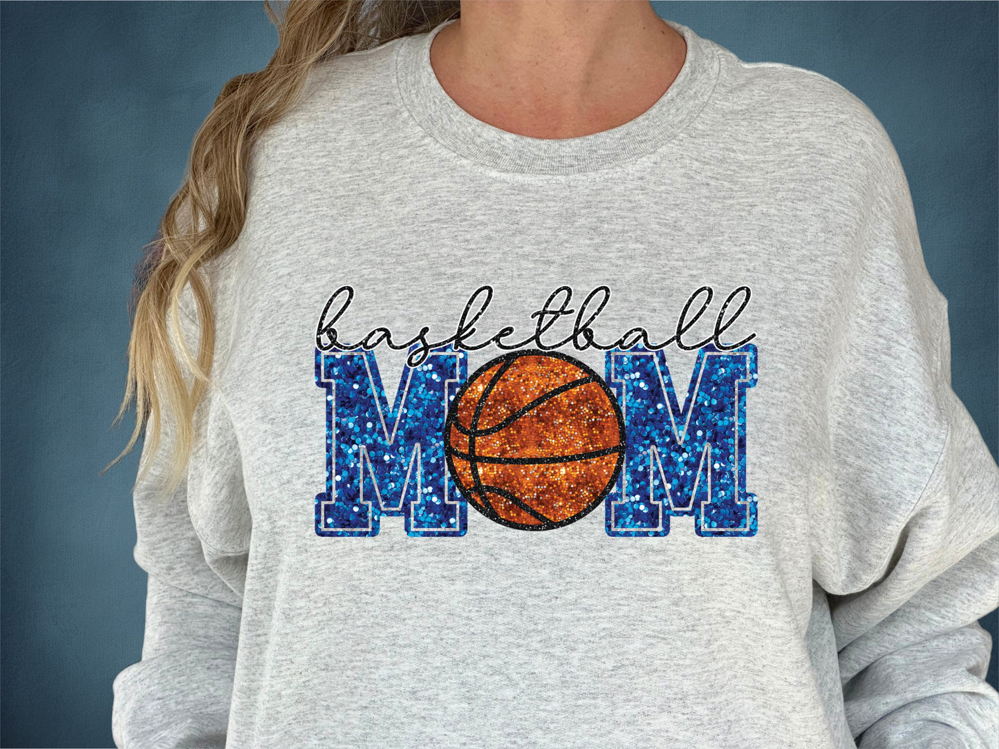 Blue faux sequin basketball mom