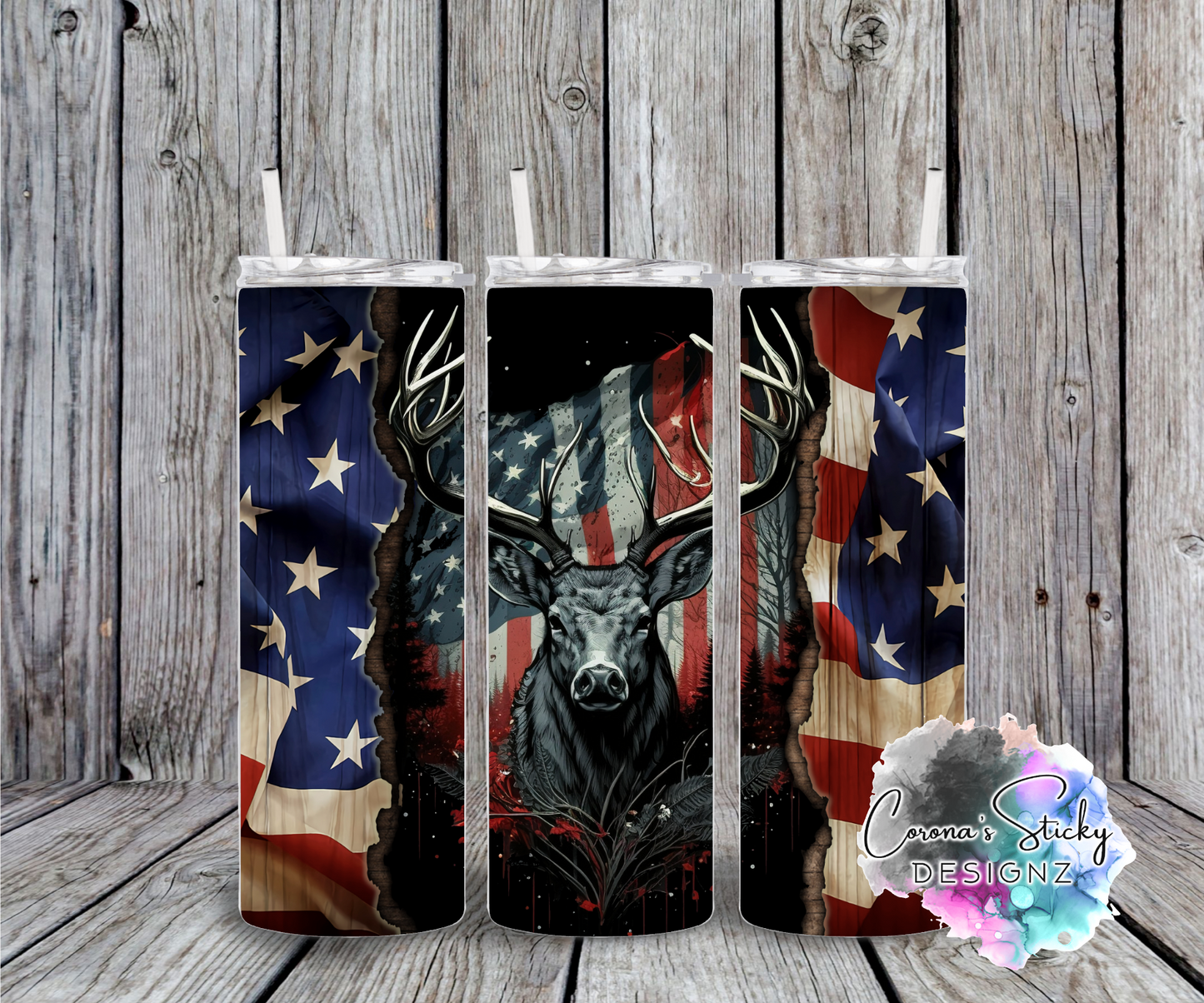 American flag deer buck customized tumbler