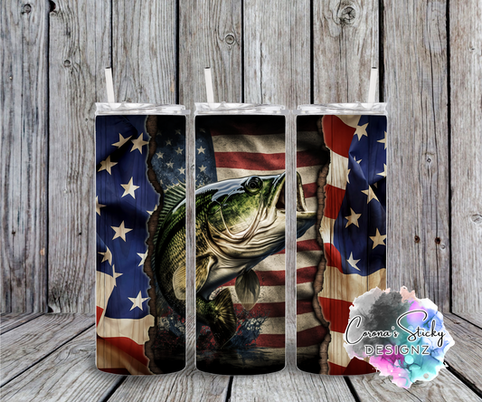 American flag bass fishing customized tumbler