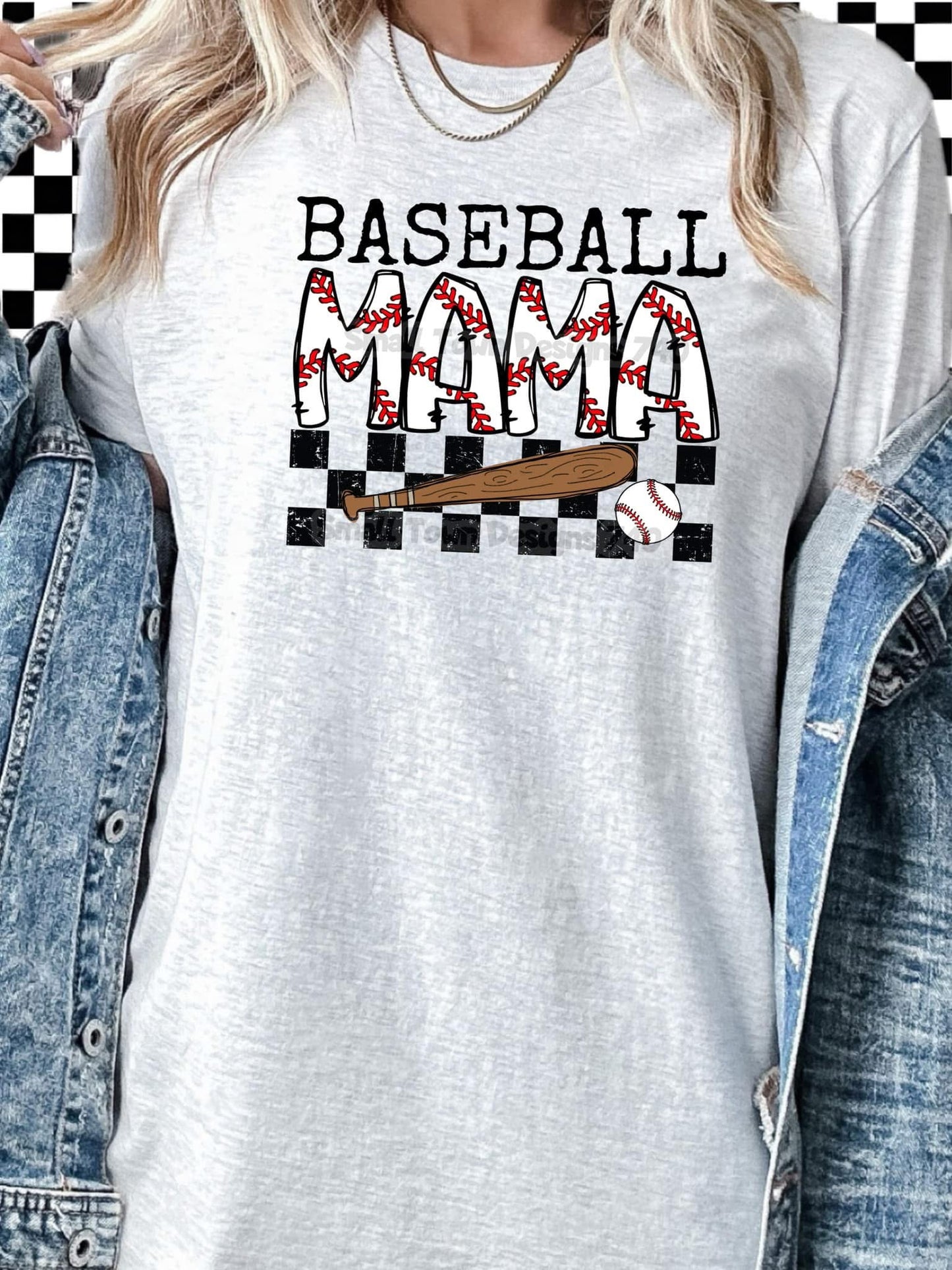 Baseball mama checkered