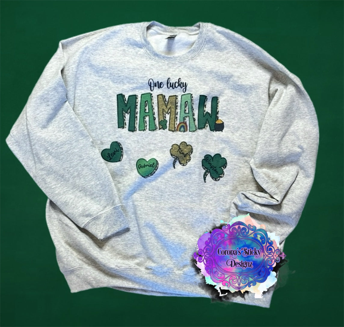 One Lucky Mama Nana Grandma Auntie MiMi Pick Your title customized St. Patrick's Day Shirt Sweatshirt hoodie raglan