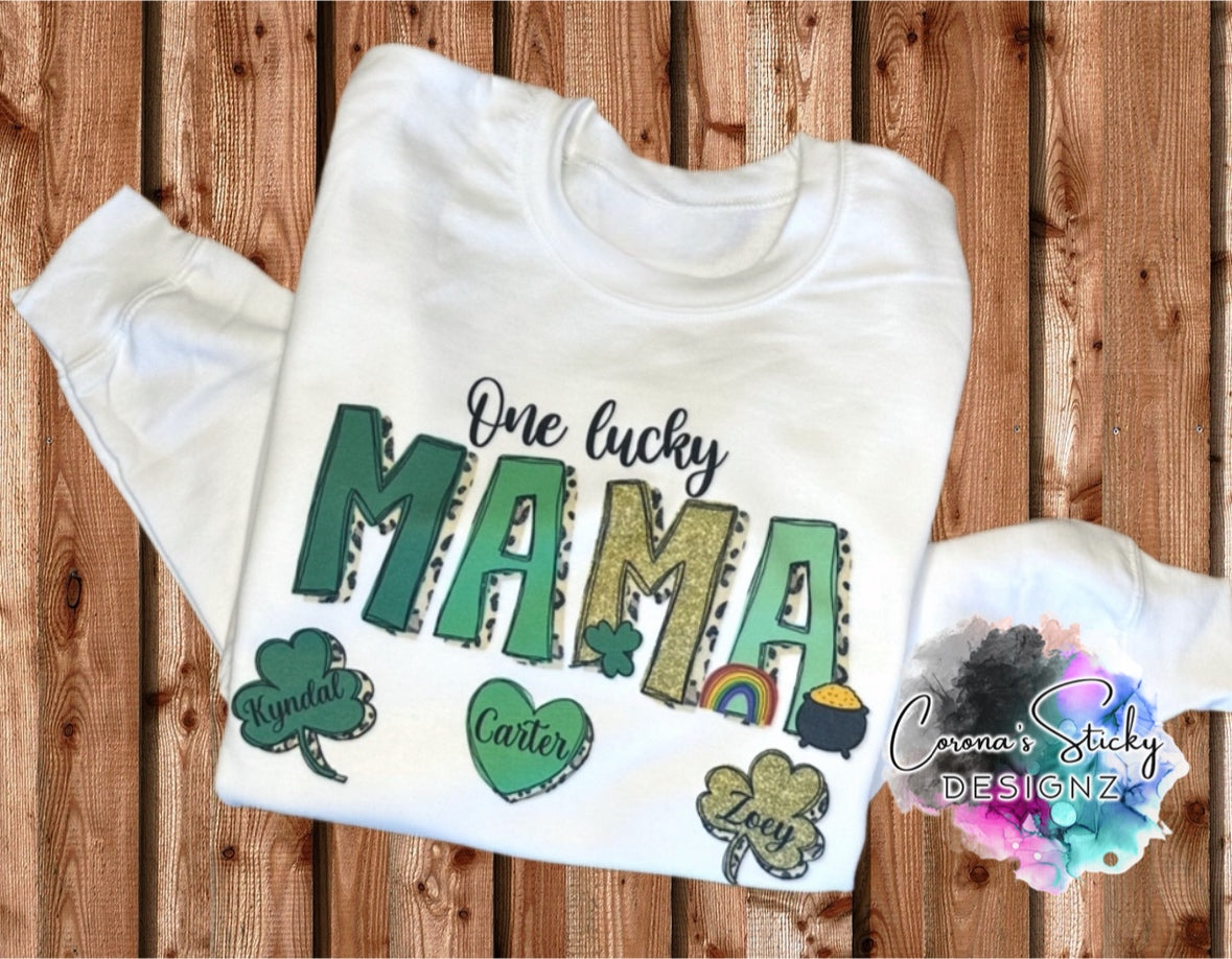 One Lucky Mama Nana Grandma Auntie MiMi Pick Your title customized St. Patrick's Day Shirt Sweatshirt hoodie raglan