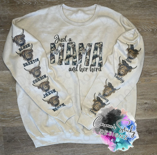 Just a Mama and her herd highland cow customized sweatshirt