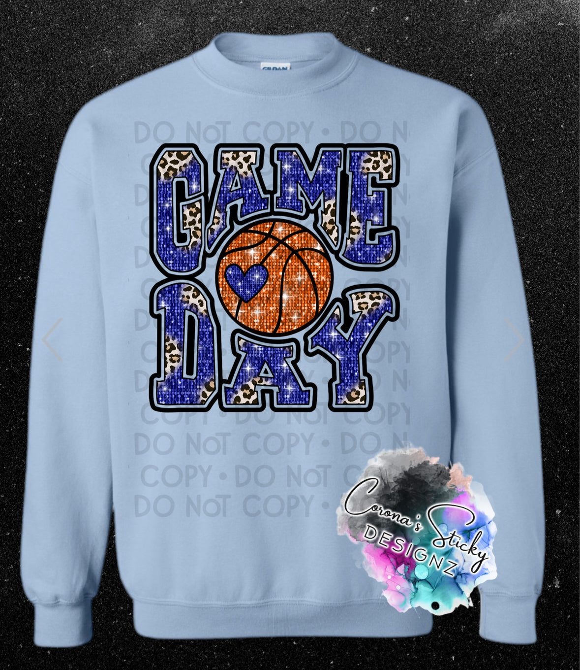 Game Day Blue and leopard basketball faux sequins