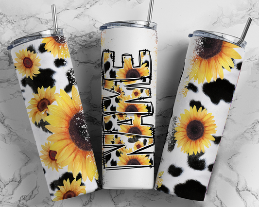 Cow sunflower doodle letters customized tumbler