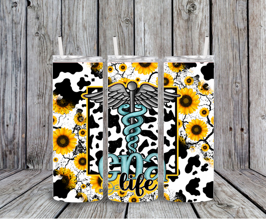 Cna life sunflower cow tumbler