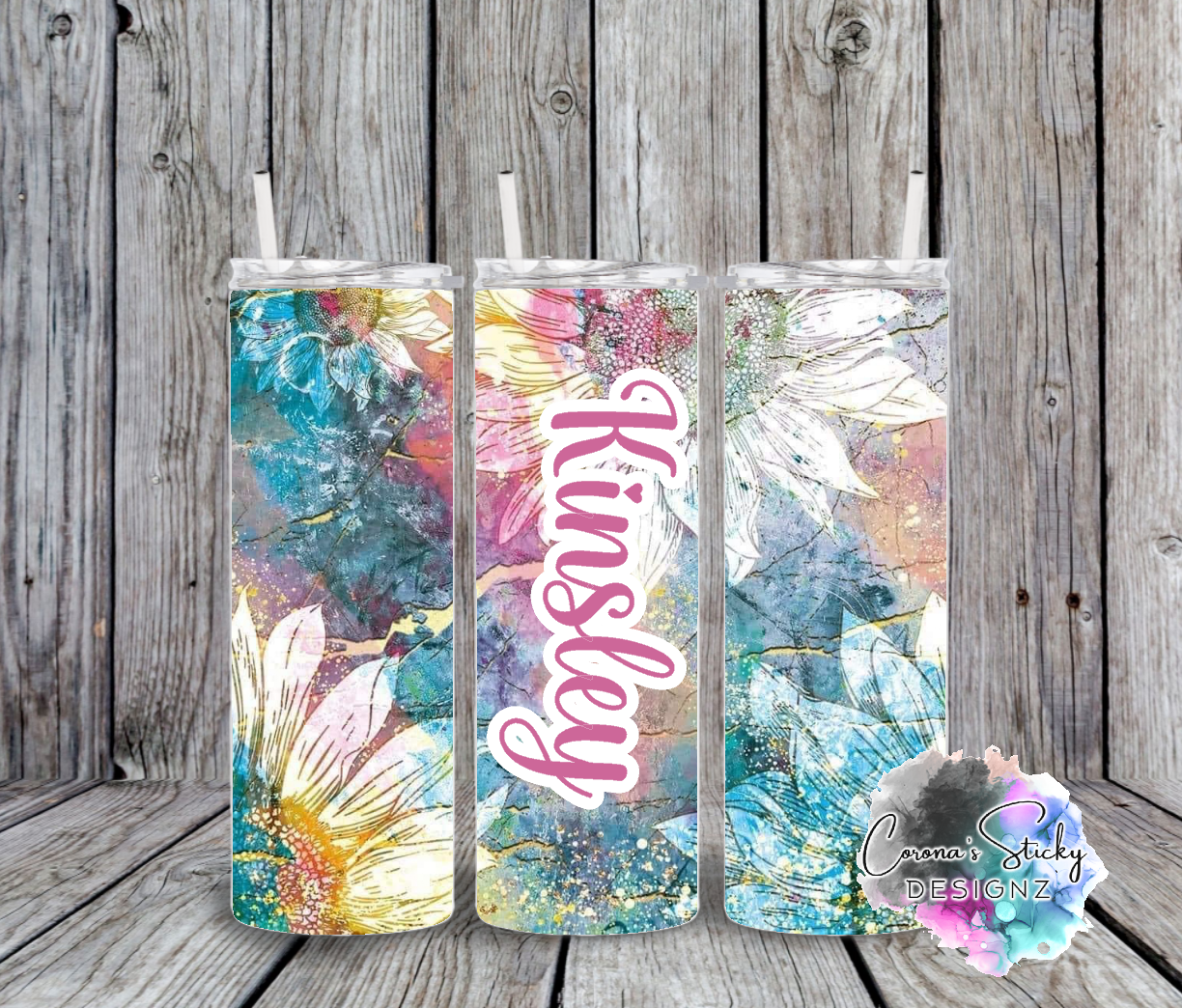 Watercolor customized flower tumbler