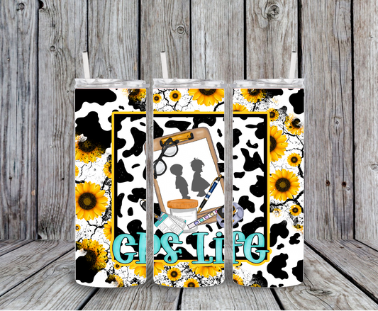 CPS child protection services caseworker sunflower cow tumbler