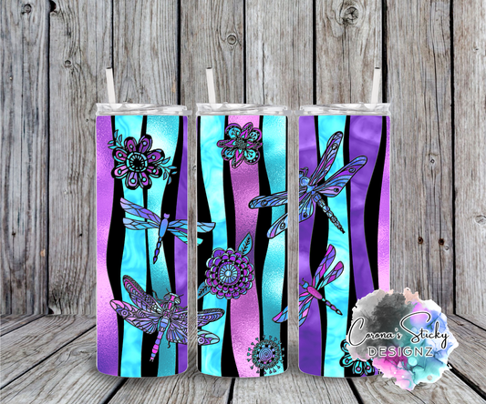 Dragonfly purple teal customized tumbler