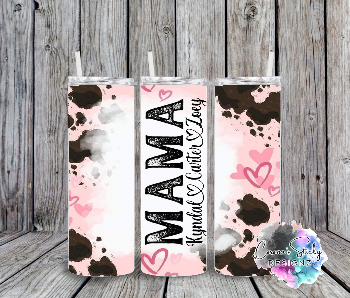 Mama pink and cow print customized tumbler