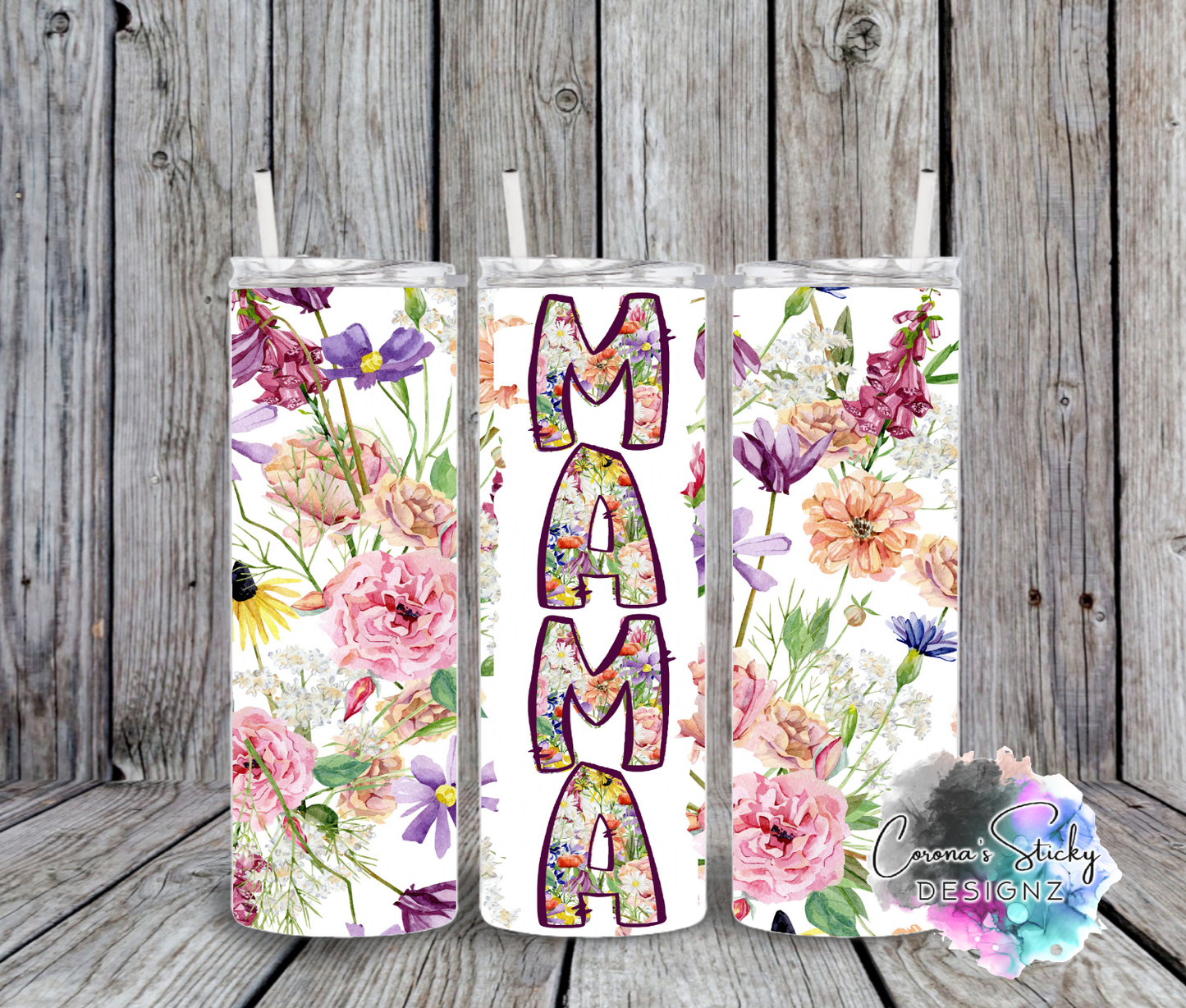 Mama floral print customized tumbler