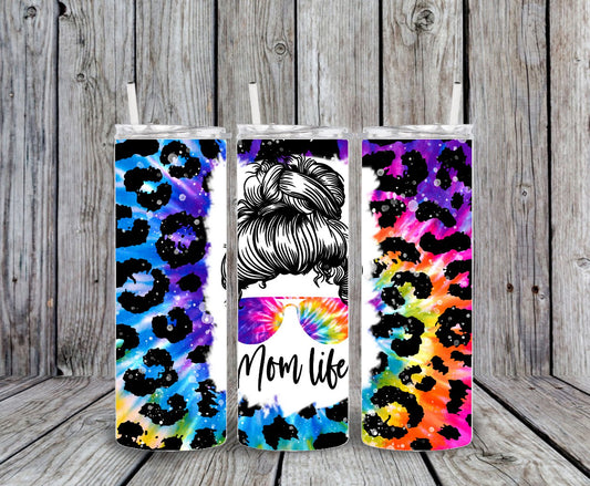 Mom life tie dye messy bun customized tumbler