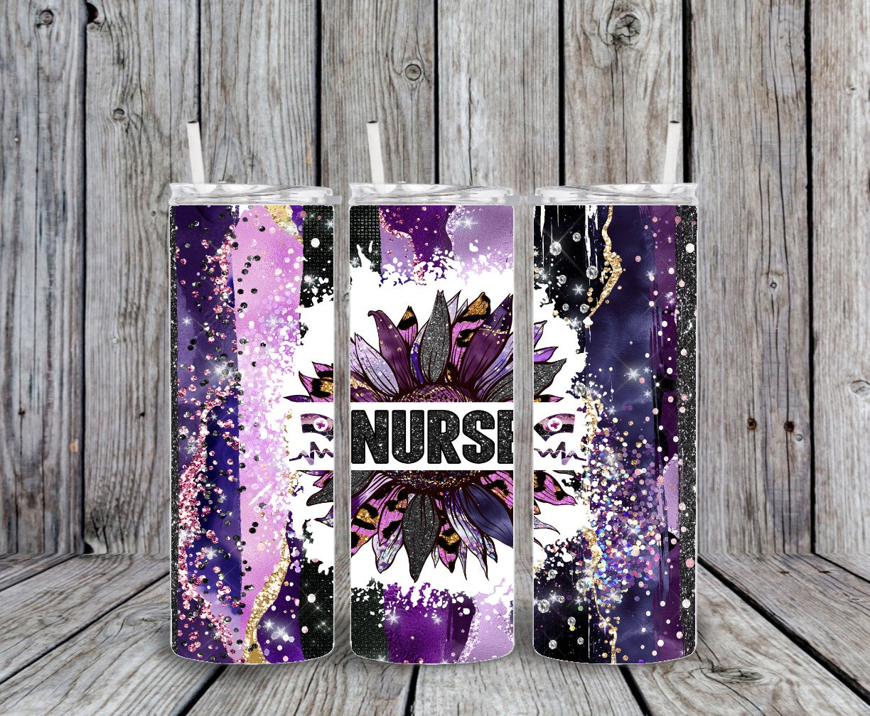 Purple floral nurse customized tumbler