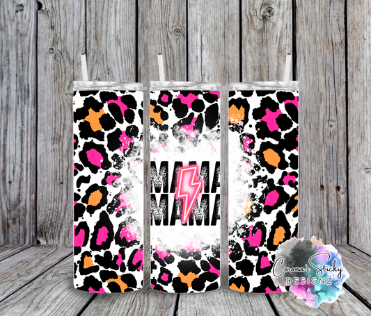 Pink orange Mama leopard print customized tumbler