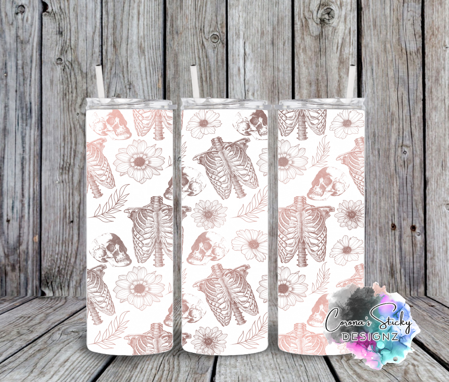 Pink ribcage skeleton customized tumbler