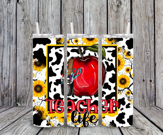 Sunflower cow teacher life teach gift customized tumbler