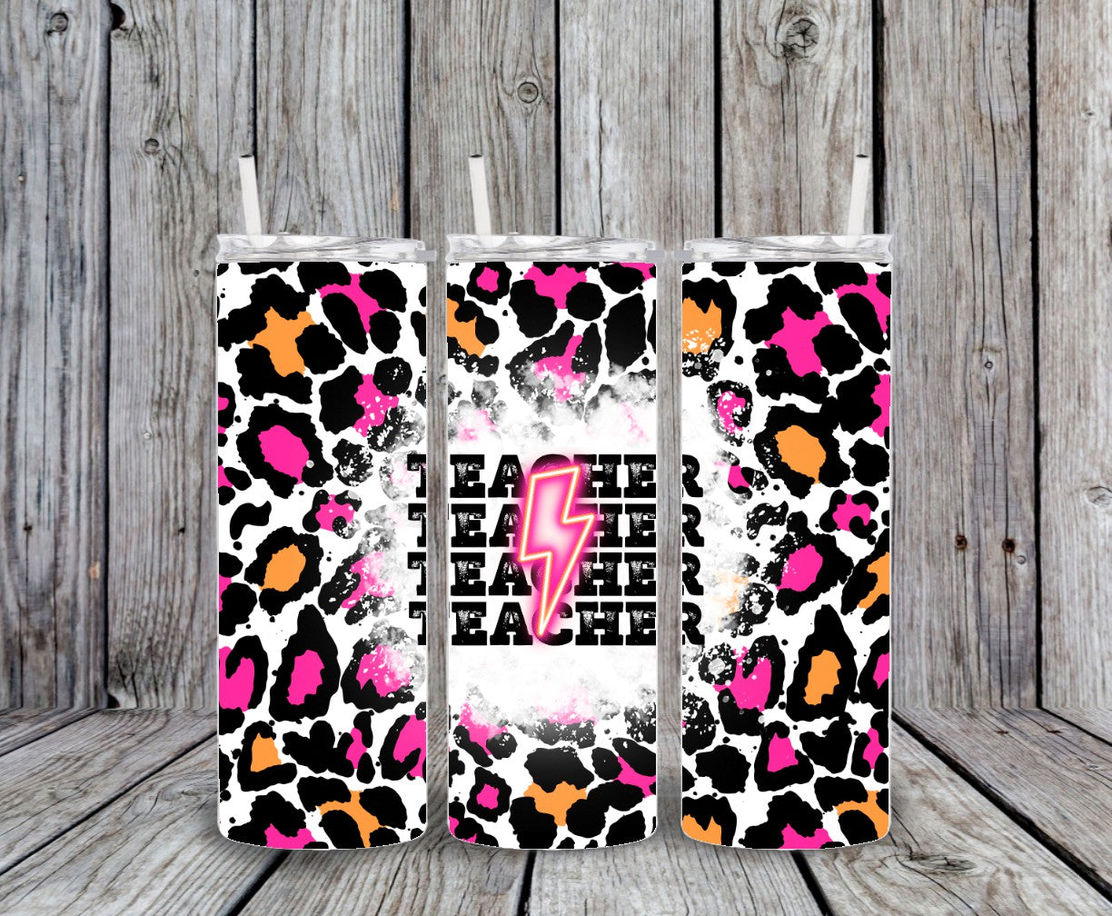 Leopard pink orange teacher life teach gift customized tumbler