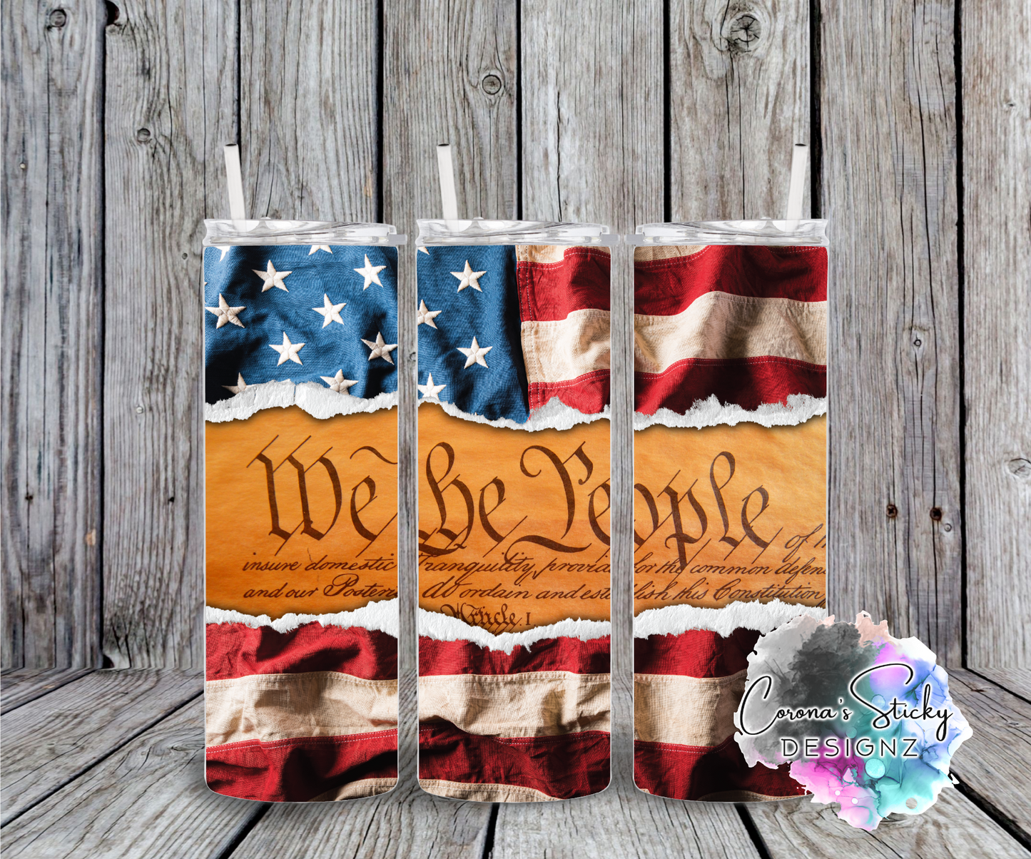 We the people American flag customized tumbler