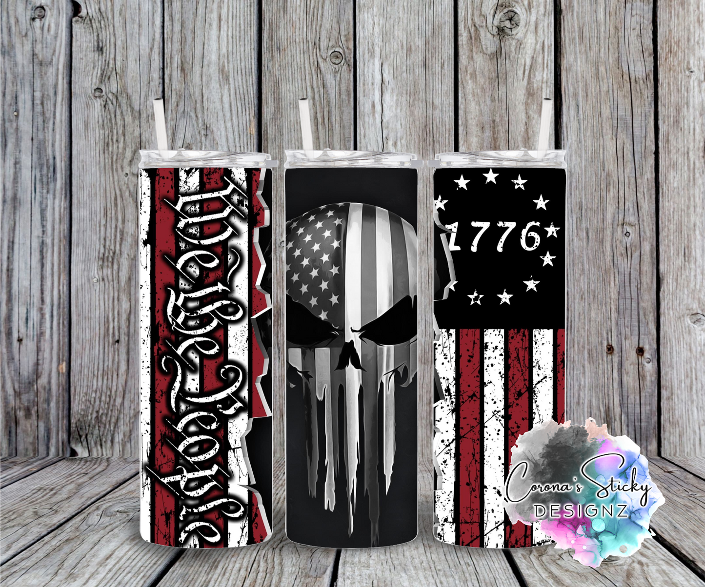 We the people punisher skull American flag 1776 customized tumbler